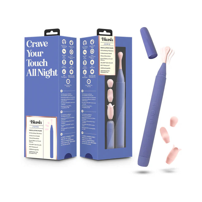 Blush Collection Juno Oscillating Wand Vibrator – Rechargeable Silicone with Attachments