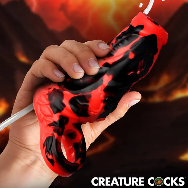 Creature Cocks Hell Hound Squirting Silicone Penis Enhancer – Fantasy Textured Sleeve with C-Ring