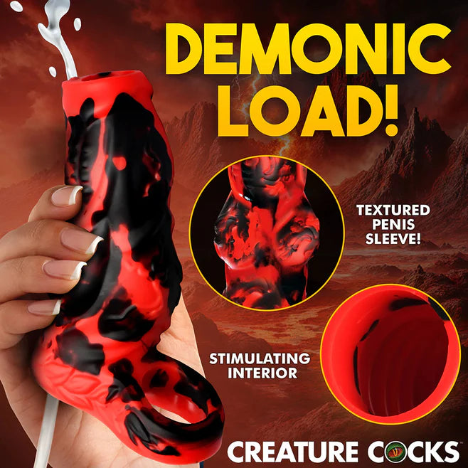 Creature Cocks Hell Hound Squirting Silicone Penis Enhancer – Fantasy Textured Sleeve with C-Ring