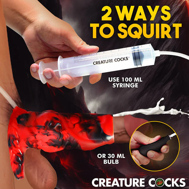 Creature Cocks Hell Hound Squirting Silicone Penis Enhancer – Fantasy Textured Sleeve with C-Ring