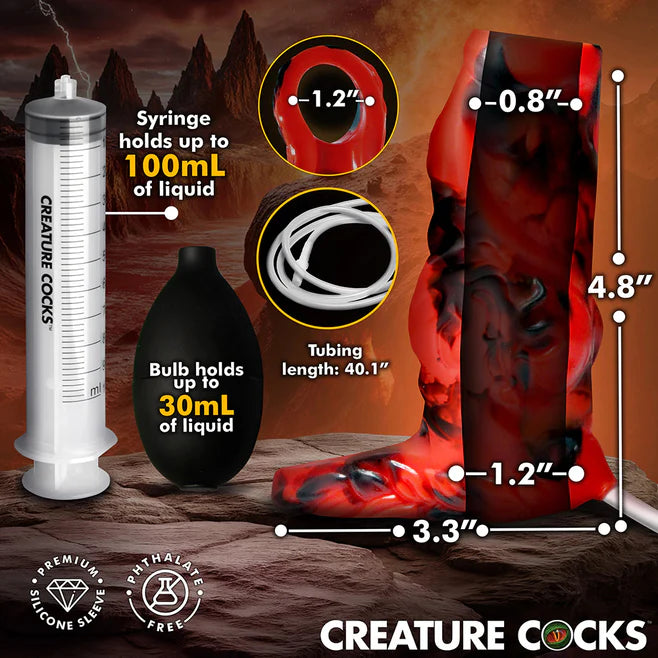 Creature Cocks Hell Hound Squirting Silicone Penis Enhancer – Fantasy Textured Sleeve with C-Ring