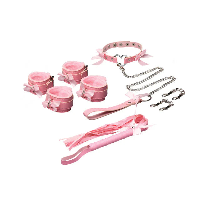 Master Series Kawaii Bondage Set Vegan Leather with Collar, Cuffs & Flogger