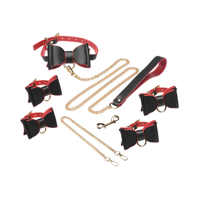 Master Series Goth Bondage Set Vegan Leather with Collar, Cuffs & Chain Leash