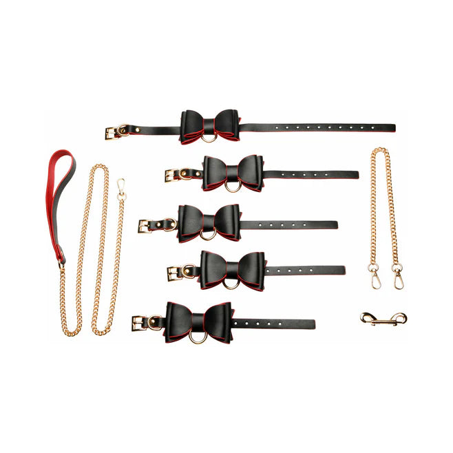 Master Series Goth Bondage Set Vegan Leather with Collar, Cuffs & Chain Leash