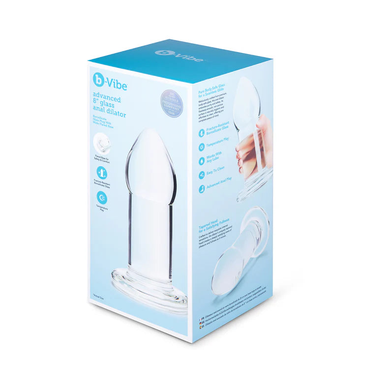 b-Vibe Advanced Glass Anal Dilator 8in – Temperature Play Training Tool