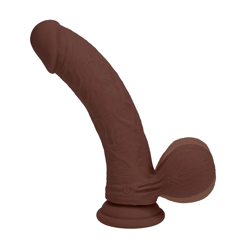 RealRock Rechargeable Silicone Dual Layered Vibrating Curved Dildo with Weighted Balls 7in