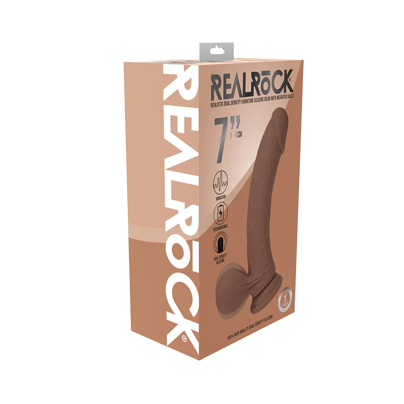 RealRock Rechargeable Silicone Dual Layered Vibrating Curved Dildo with Weighted Balls 7in