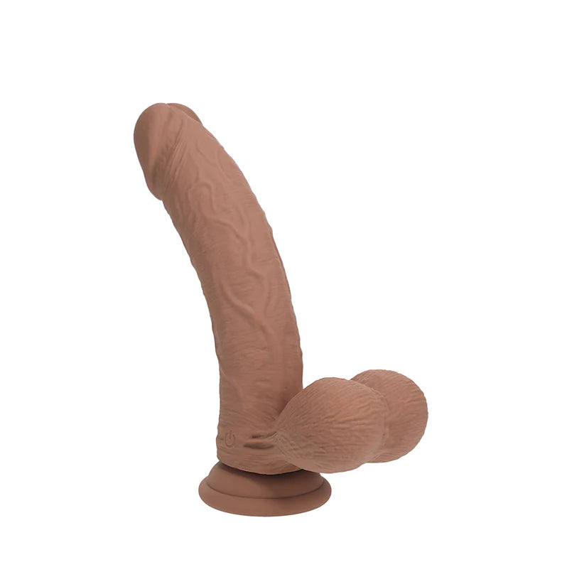 RealRock Rechargeable Silicone Dual Layered Vibrating Curved Dildo with Weighted Balls 7in