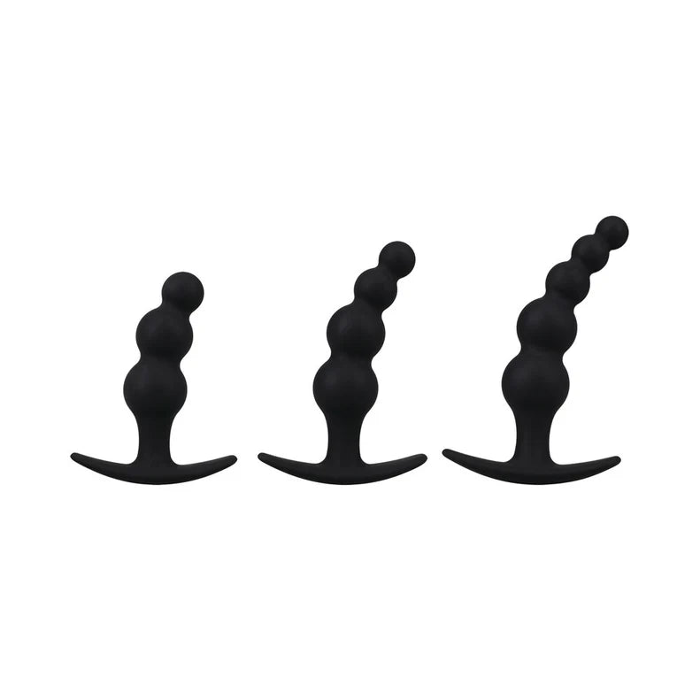 Mood Naughty Beaded Trainer Silicone Anal Plug Set – 3 Piece Graduated Kit