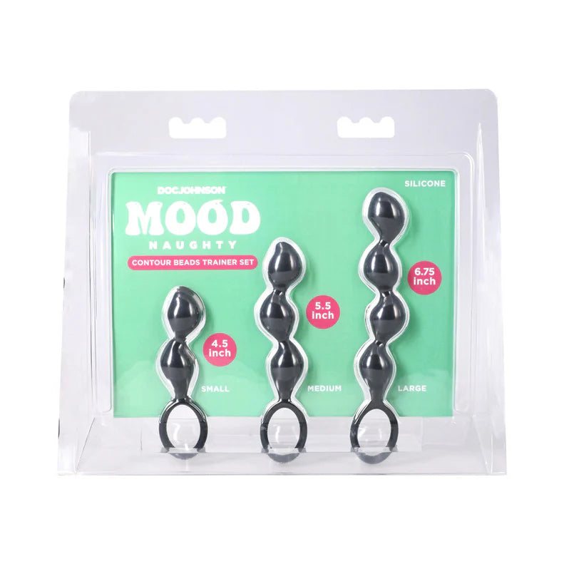 Mood Naughty Contour Beads Trainer Silicone Anal Plug Set – 3 Piece Graduated Kit