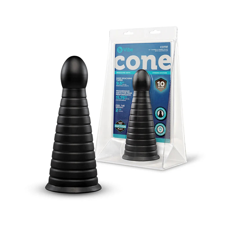 b-Vibe Cone 10in Tapered Ribbed Dildo