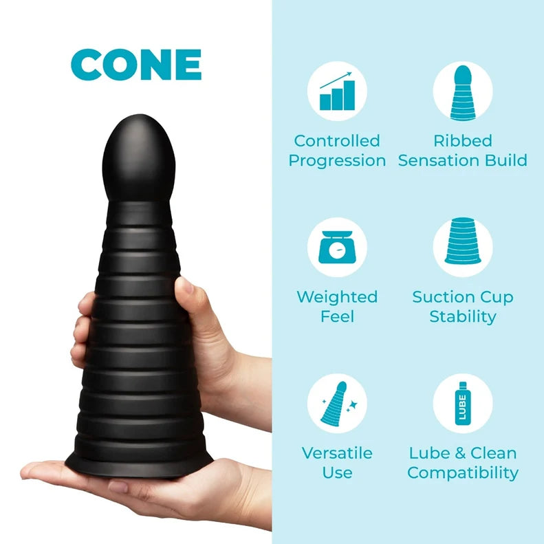 b-Vibe Cone 10in Tapered Ribbed Dildo
