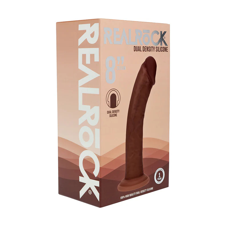 RealRock Dual Layered Silicone Curved Realistic Dildo with Suction Cup 8in