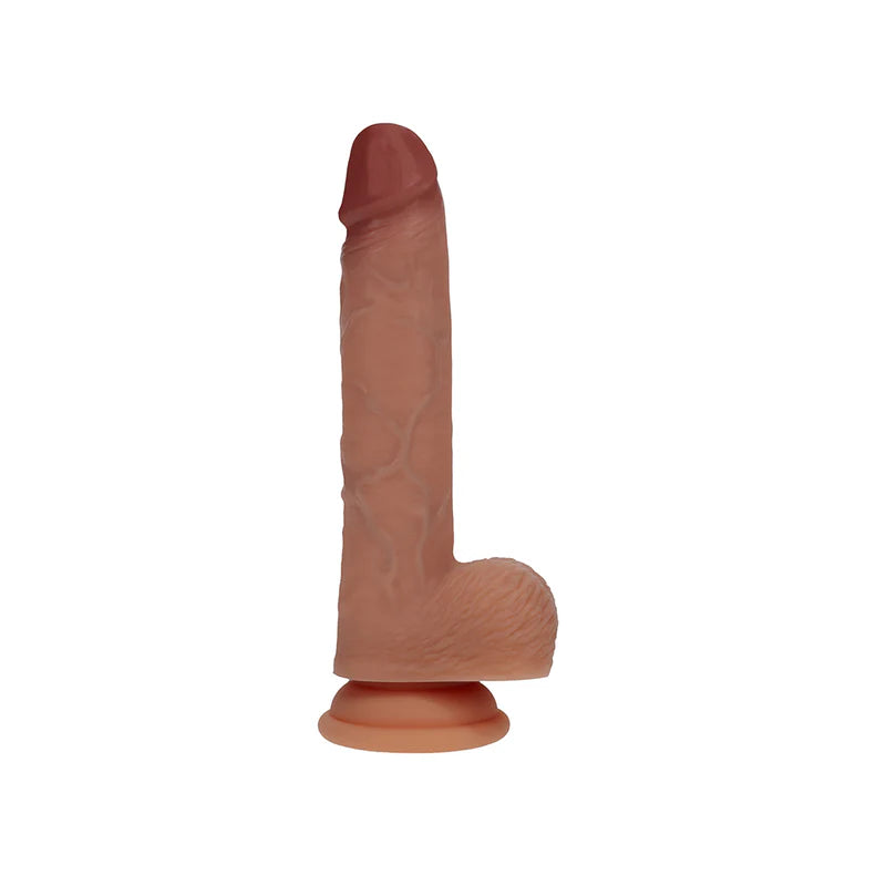 RealRock Dual Layered Silicone Realistic Vibrating Thrusting Dildo with Balls and Suction Cup 7in