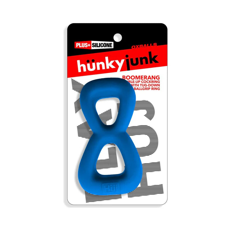 Hunkyjunk Boomerang Silicone Double-Ring Cockring & Nut-Tugger