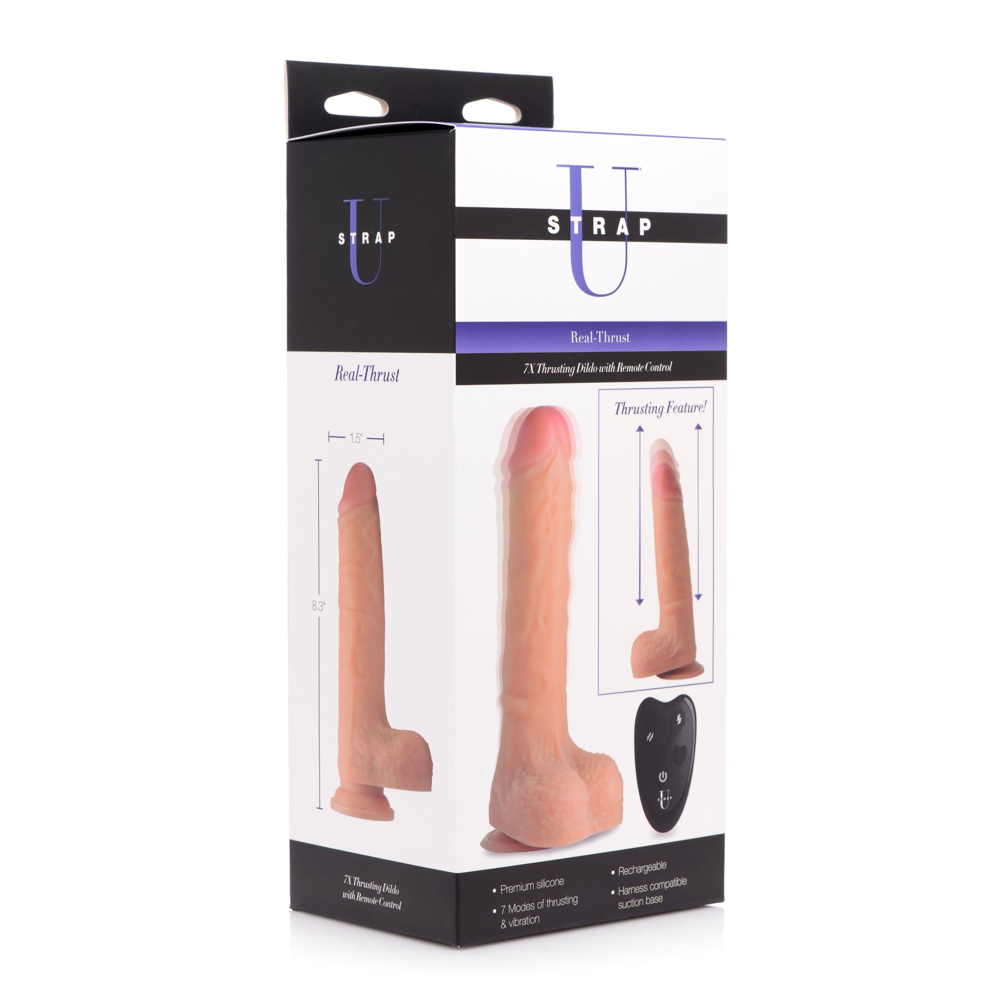 Strap U Real Thrust Thrusting and Vibrating Silicone Dildo