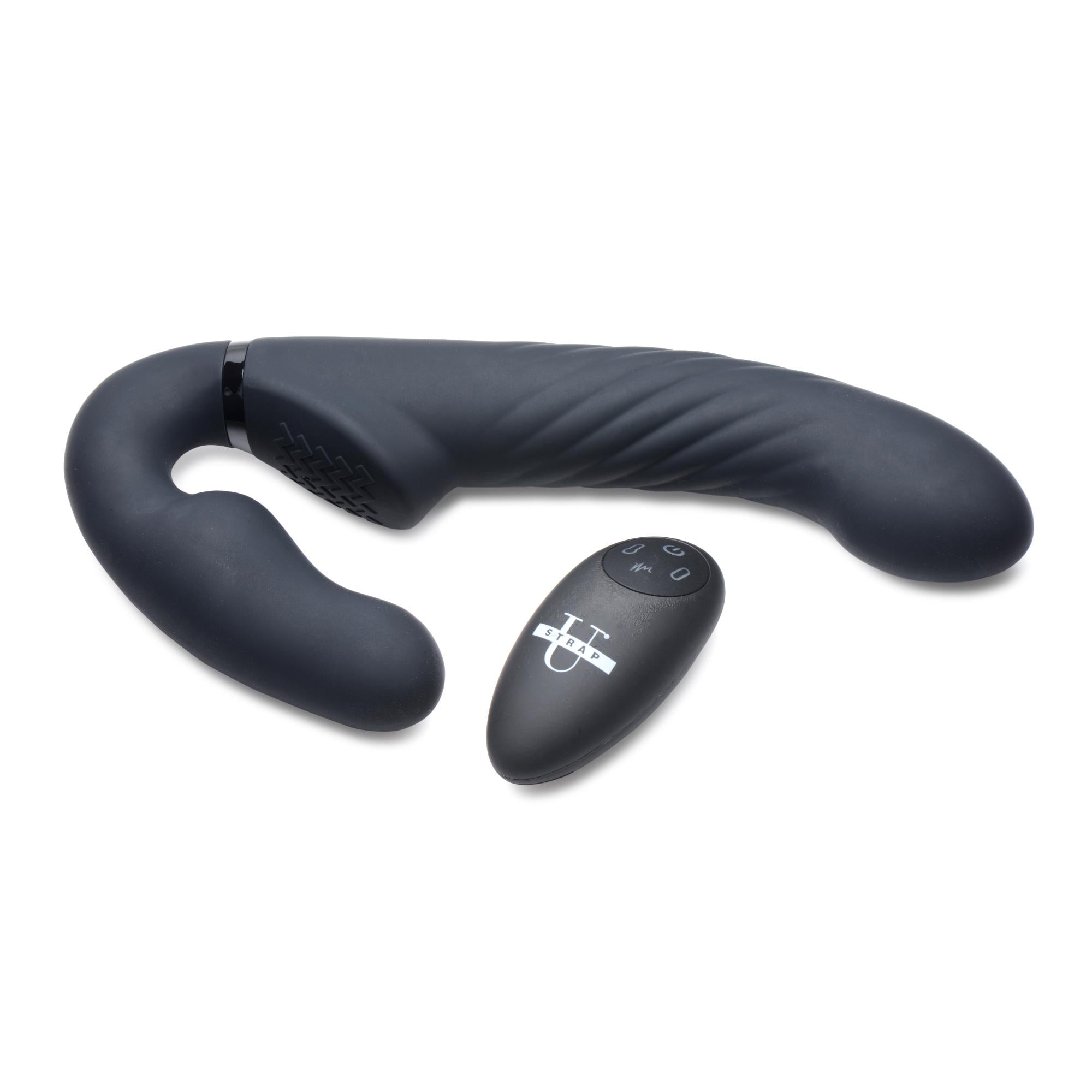 Strap U 10X Swirl Ergo-Fit Inflatable & Vibrating  Strapless Strap-On -Black