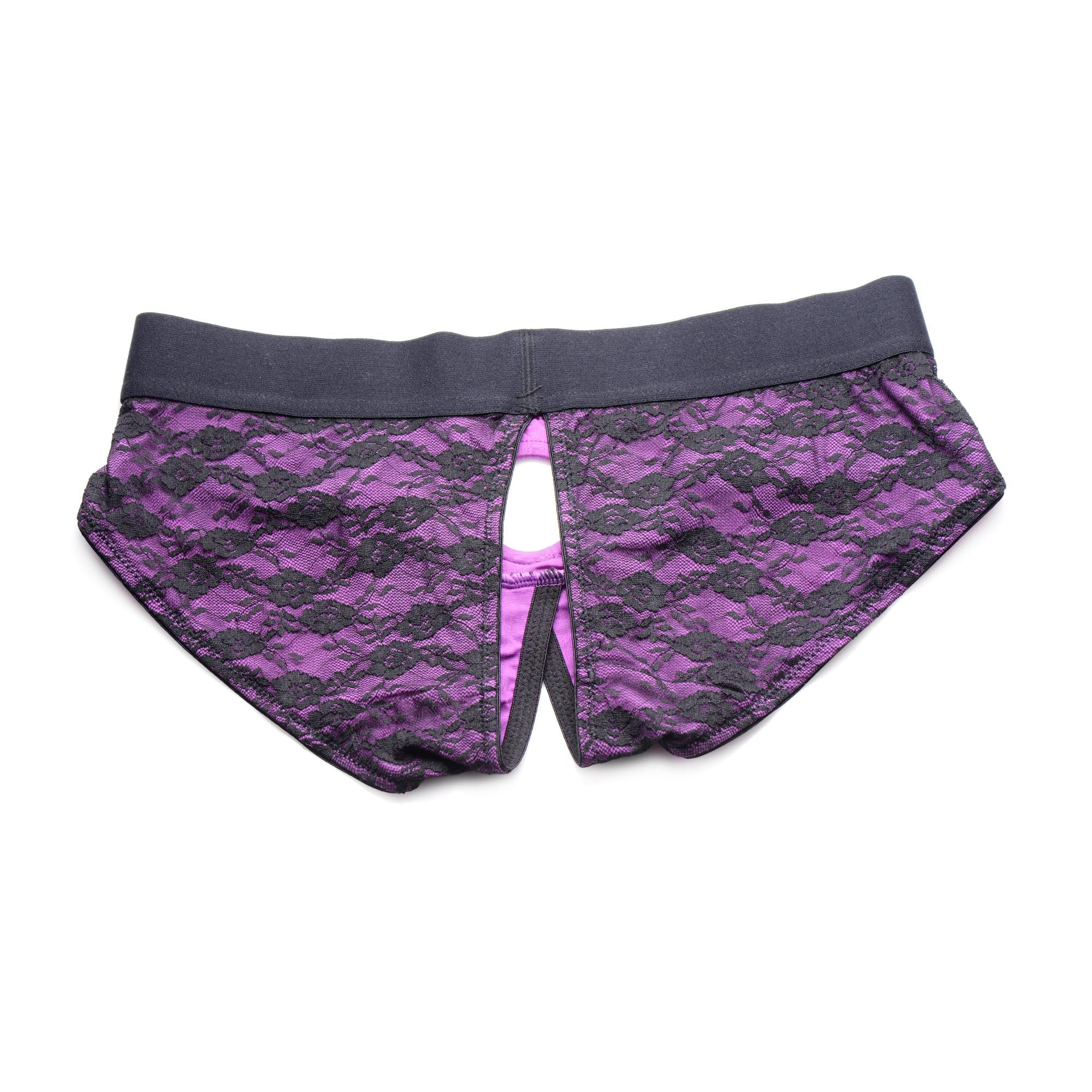 Strap U Lace Envy Crotchless Panty Harness - Purple