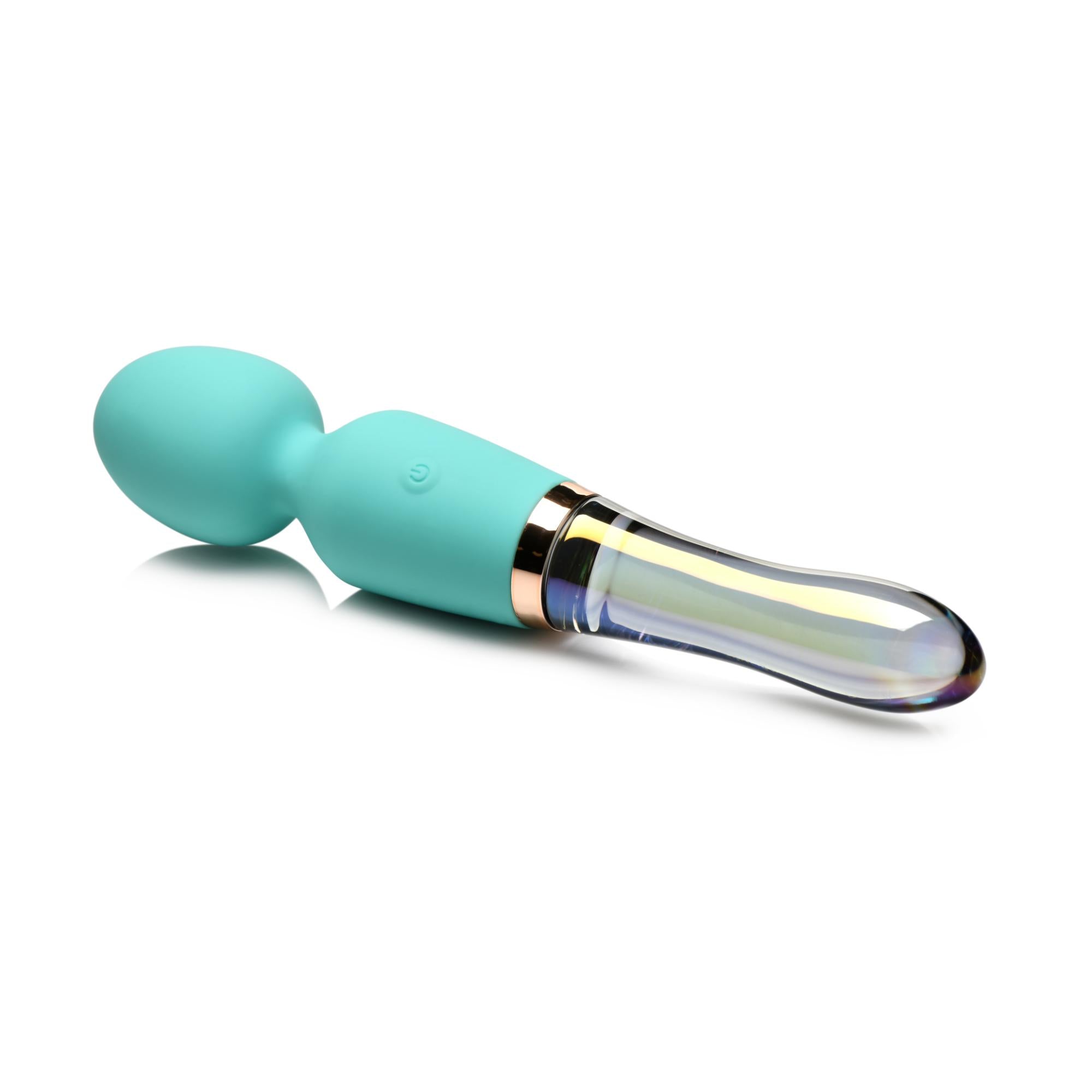 Prisms Erotic Glass Vibra-Glass 10X Turquoise Dual Ended Silicone/Glass Wand