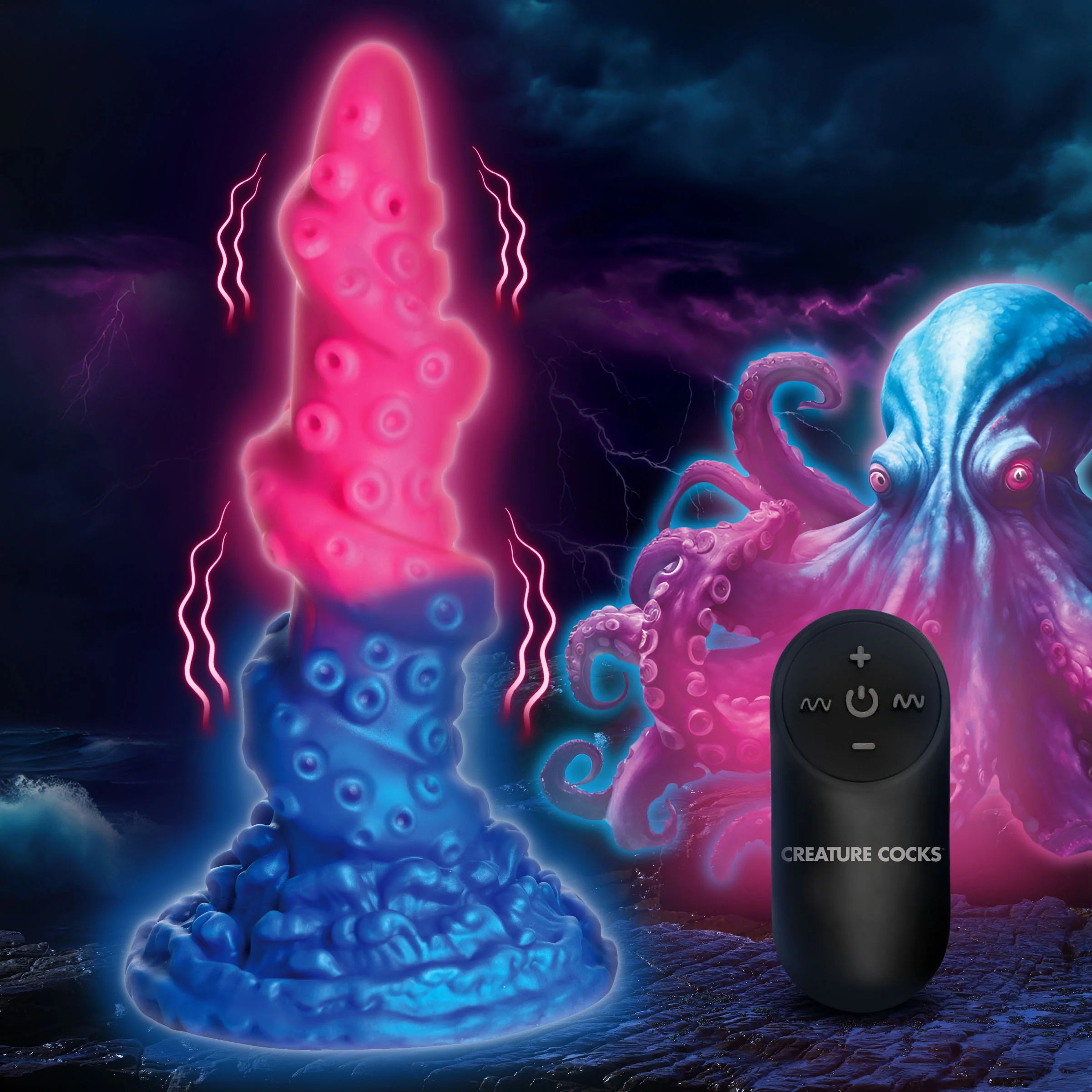 Creature cocks Deluxe Lord Kraken Vibrating Rechargeable Silicone Glow-in-the-Dark Dildo