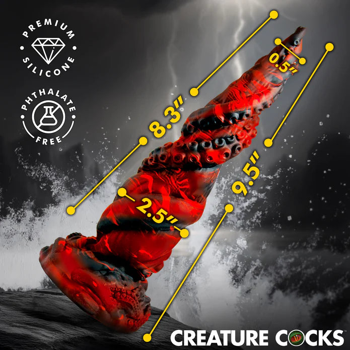 Kraken Spawn Tentacle Silicone Dildo – Black & Red Fantasy Toy