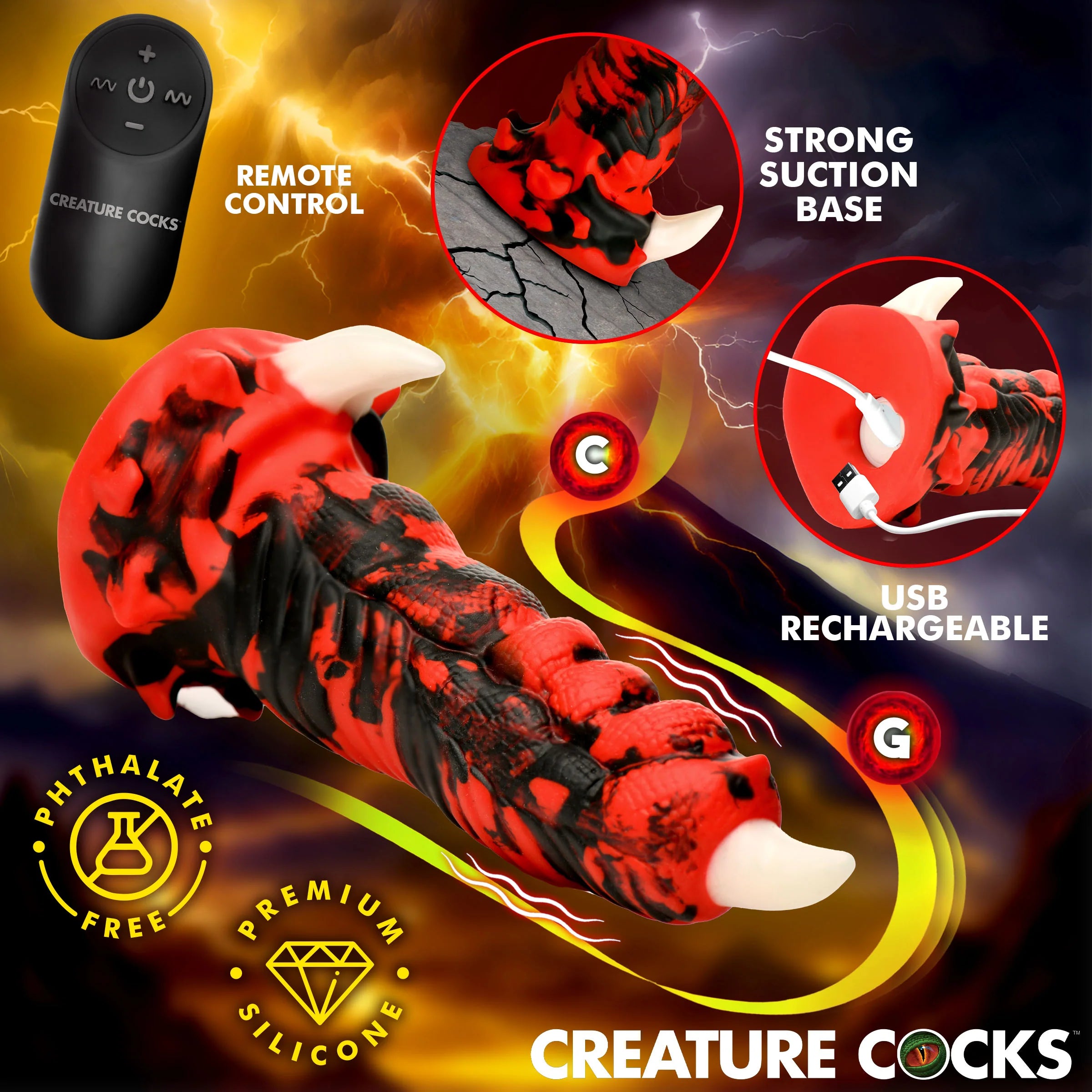 Creature Cocks Red Talon Vibrating Rechargeable Silicone Dildo