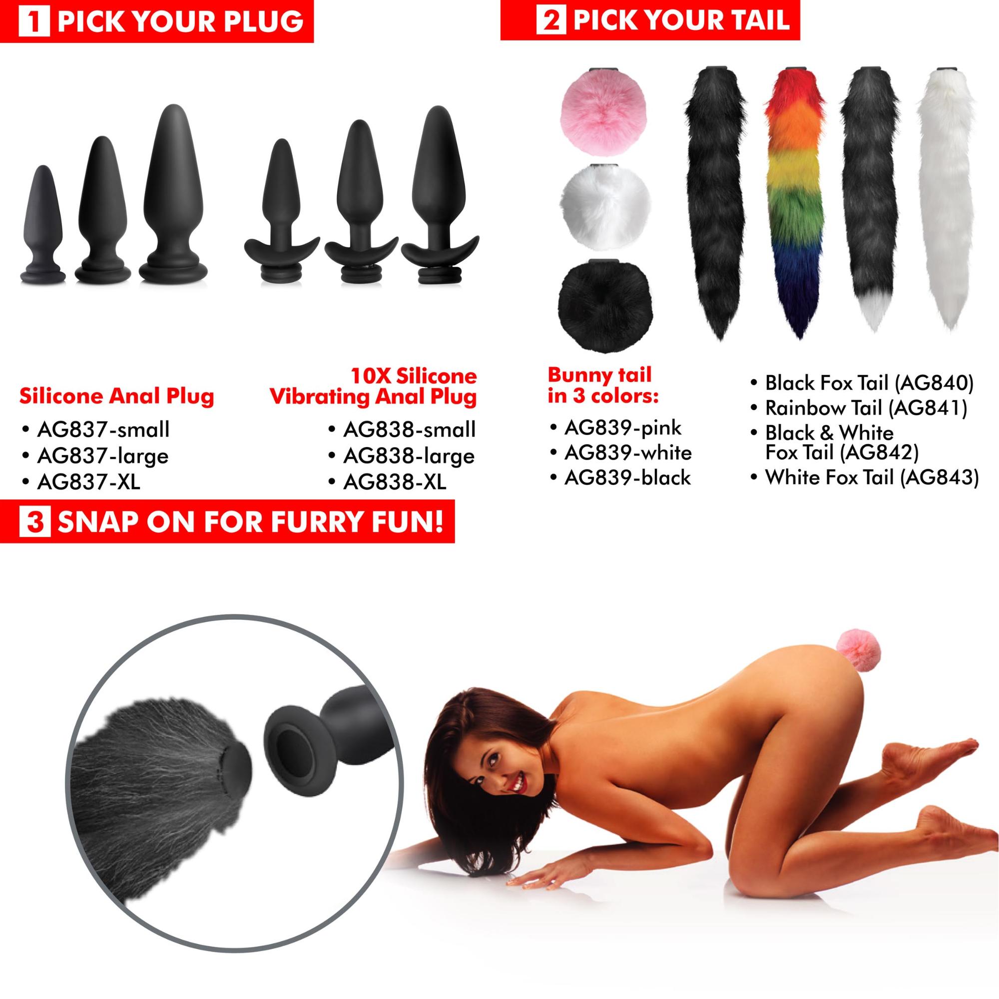 Tailz Snap-On Interchangeable 10X Vibrating Large Silicone Anal Plug with Remote