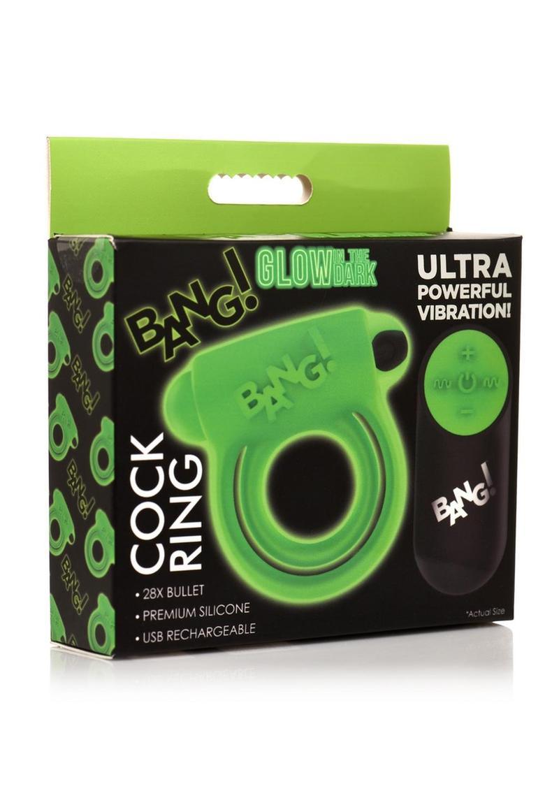 Bang! 28X Glow in The Dark Rechargeable Silicone Cock Ring with Remote Control - Buy At Luxury Toy X - Free 3-Day Shipping