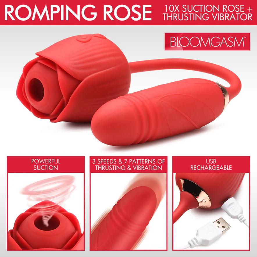 Bloomgasm Romping Rose 10X Rechargeable Silicone Suction Rose & Thrusting Vibrator - Buy At Luxury Toy X - Free 3-Day Shipping