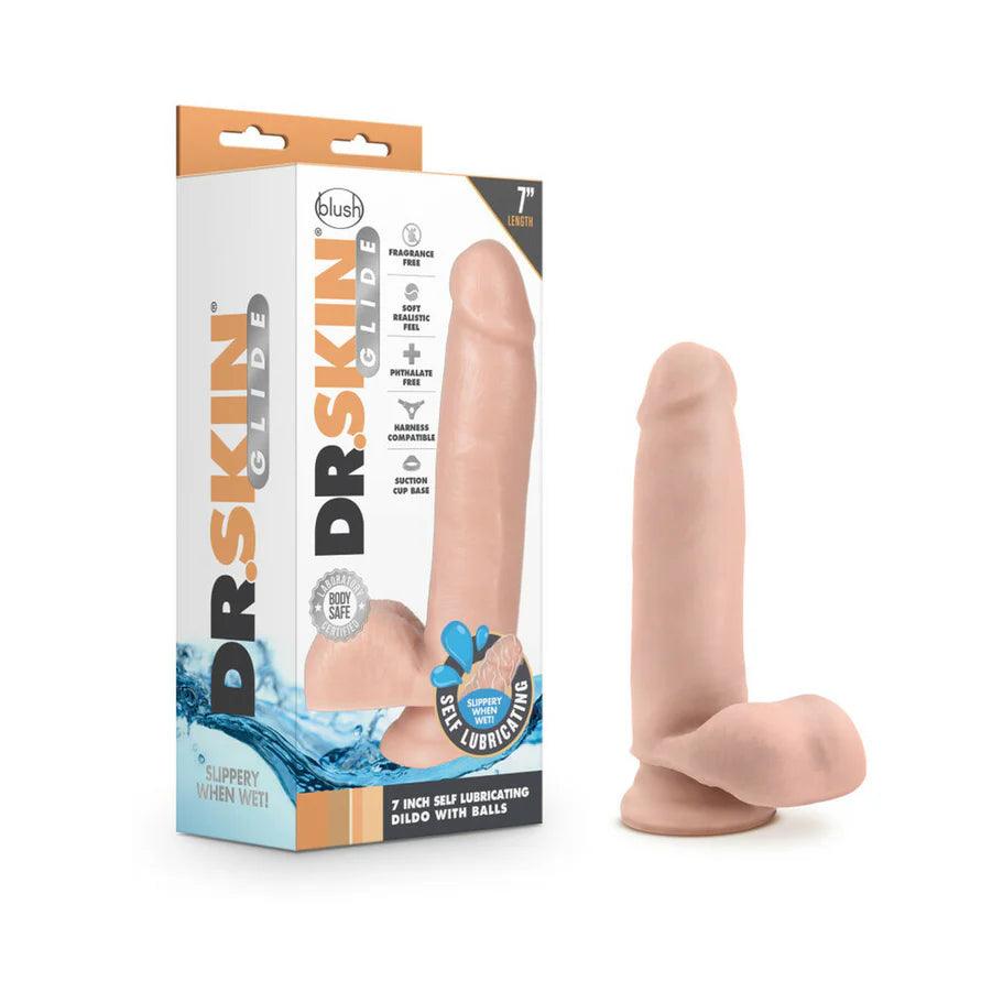 Blush Dr. Skin Glide Realistic 7 in. Self-Lubricating Dildo with Balls & Suction Cup - Buy At Luxury Toy X - Free 3-Day Shipping