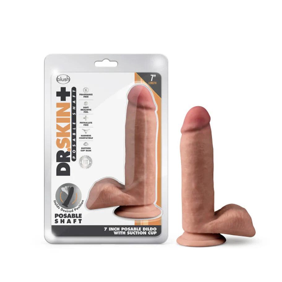 Blush Dr. Skin Plus Realistic 7 in. Triple Density Posable Dildo with Balls & Suction Cup - Buy At Luxury Toy X - Free 3-Day Shipping