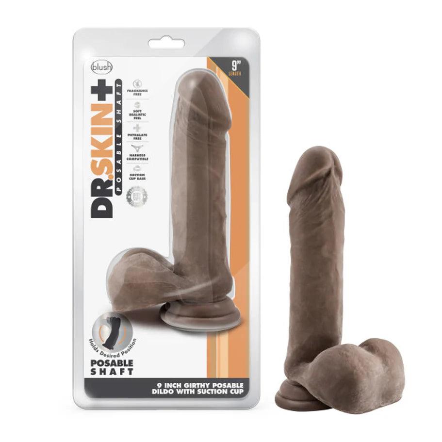 Blush Dr. Skin Plus Thick 9 in. Triple Density Posable Dildo with Balls & Suction Cup - Buy At Luxury Toy X - Free 3-Day Shipping