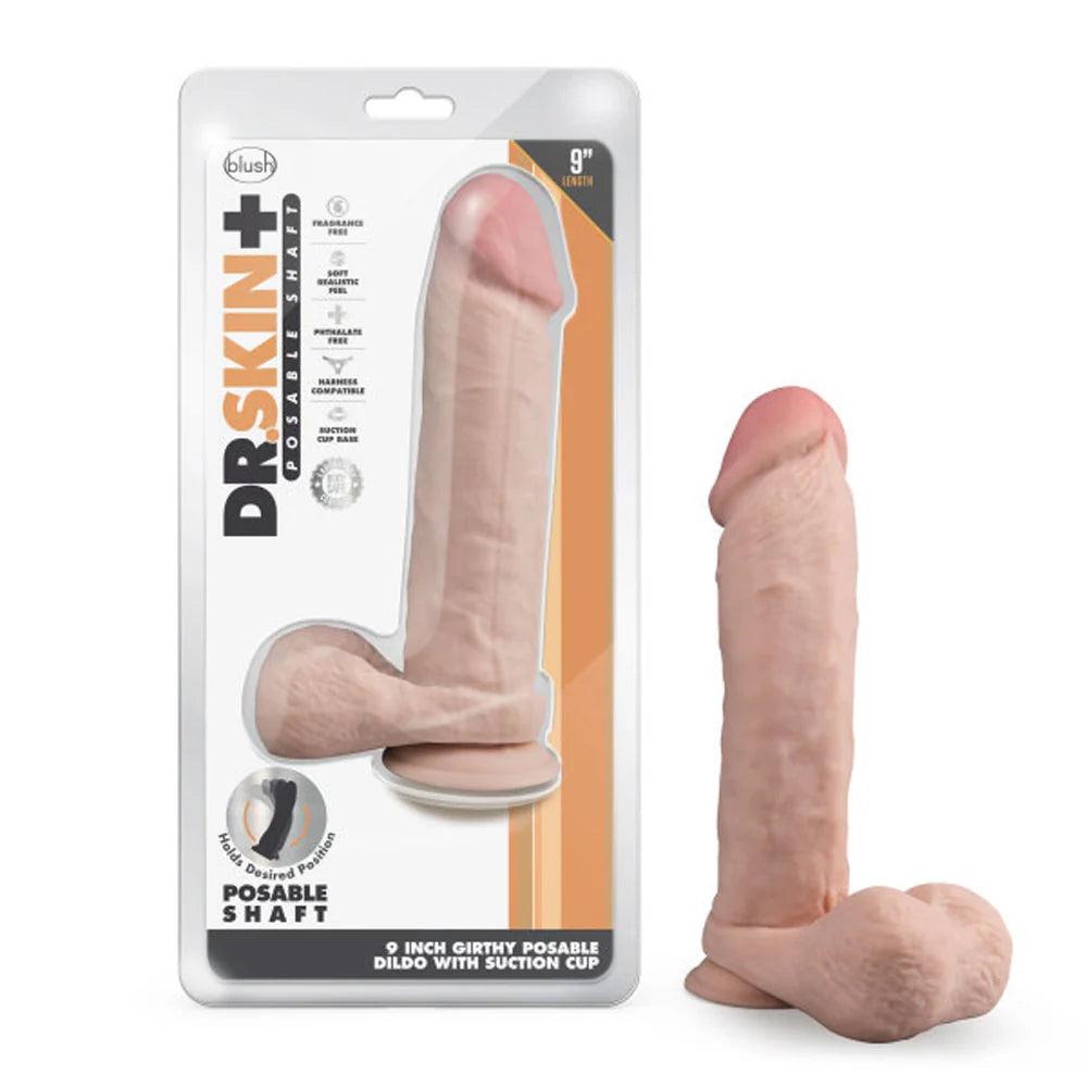 Blush Dr. Skin Plus Thick 9 in. Triple Density Posable Dildo with Balls & Suction Cup - Buy At Luxury Toy X - Free 3-Day Shipping