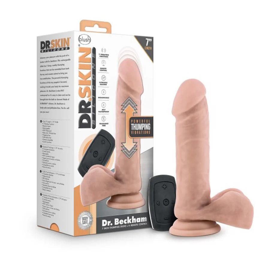 Blush Dr. Skin Silicone Dr. Beckham 7 in. Thumping Dildo with Balls - Buy At Luxury Toy X - Free 3-Day Shipping