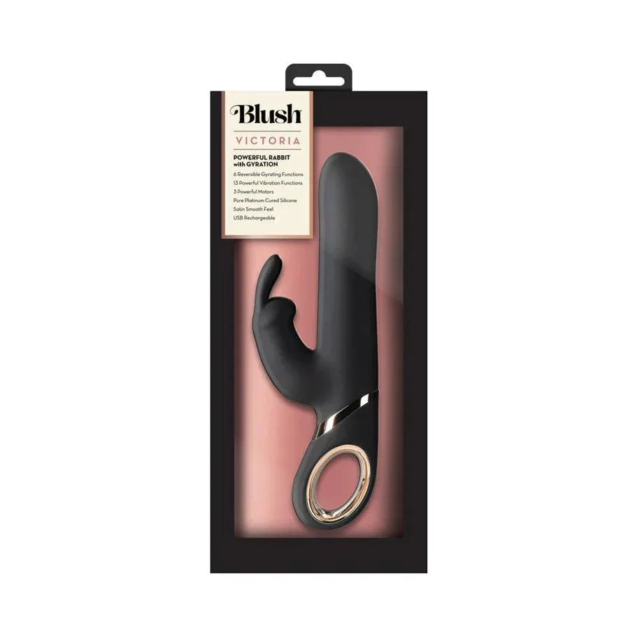 Blush Victoria Rechargeable Silicone Rabbit Vibrator - Black - Buy At Luxury Toy X - Free 3-Day Shipping