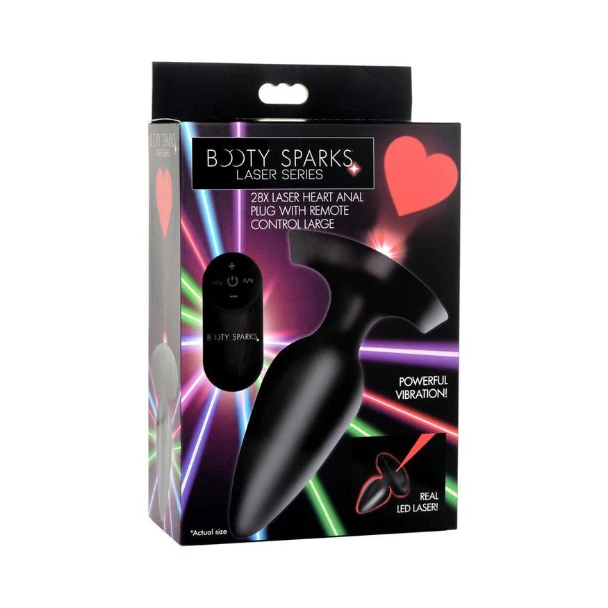 Booty Sparks Laser Heart Rechargeable Silicone Anal Plug with Remote Control - Large - Black with Red Lights - Buy At Luxury Toy X - Free 3-Day Shipping