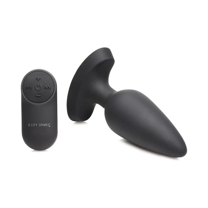 Booty Sparks Laser Heart Rechargeable Silicone Anal Plug with Remote Control - Large - Black with Red Lights - Buy At Luxury Toy X - Free 3-Day Shipping