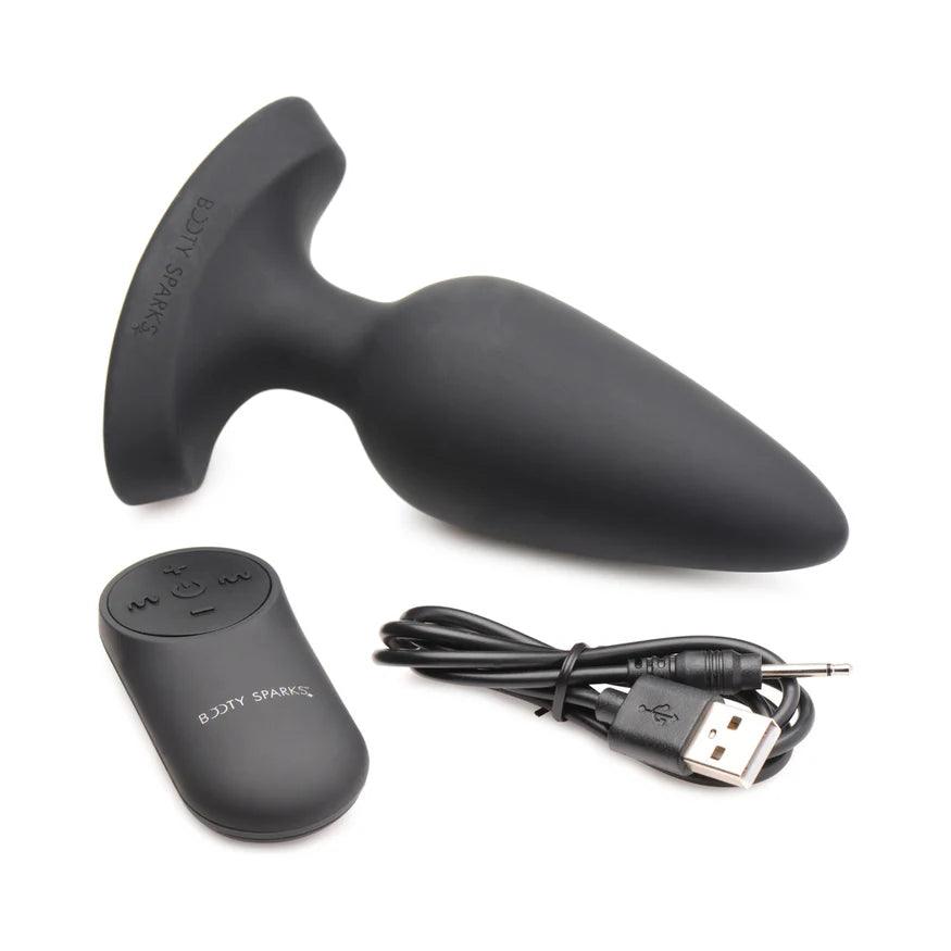 Booty Sparks Laser Heart Rechargeable Silicone Anal Plug with Remote Control - Large - Black with Red Lights - Buy At Luxury Toy X - Free 3-Day Shipping