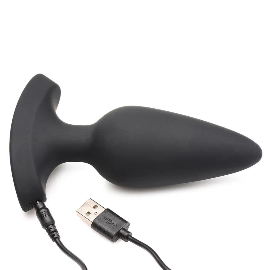 Booty Sparks Laser Heart Rechargeable Silicone Anal Plug with Remote Control - Large - Black with Red Lights - Buy At Luxury Toy X - Free 3-Day Shipping