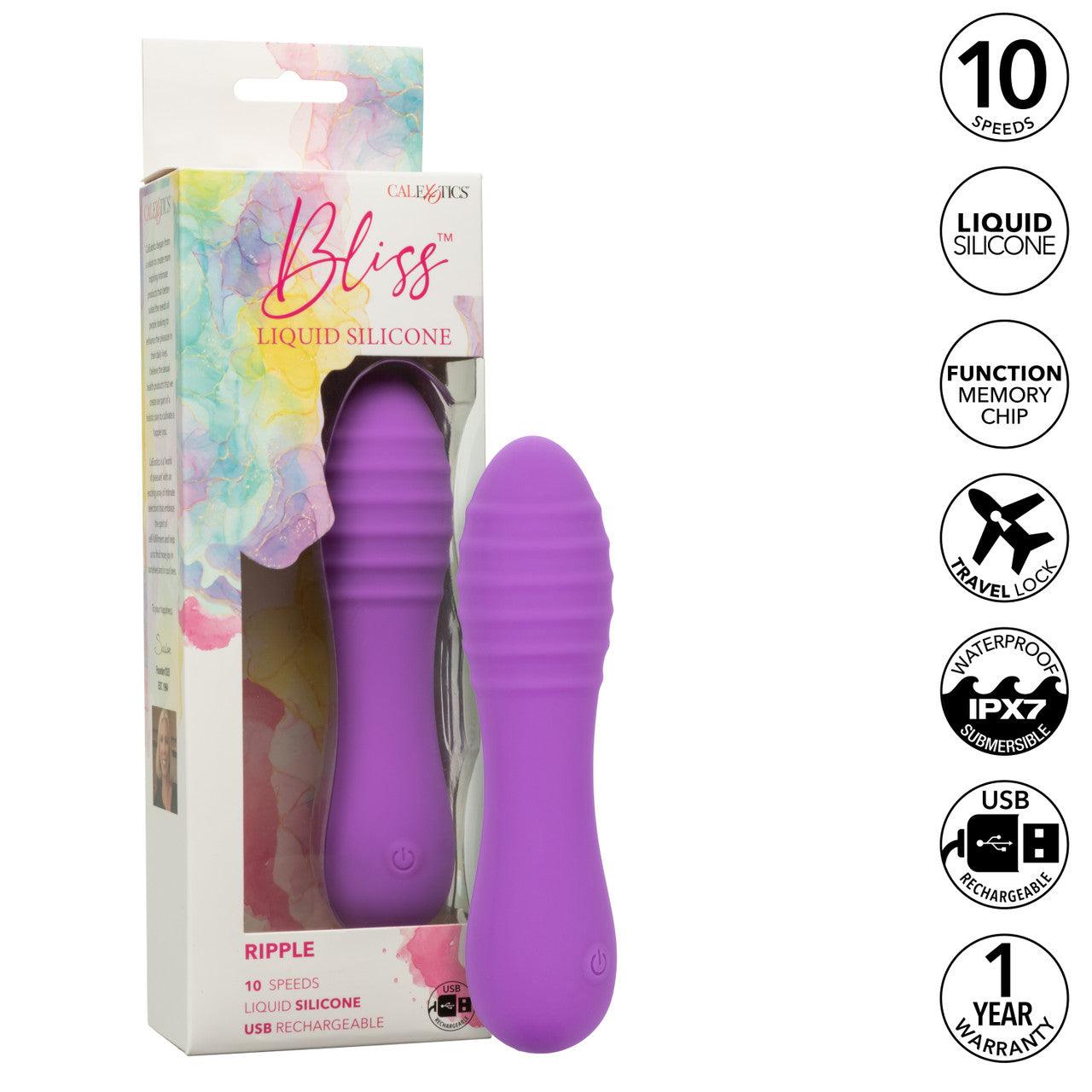 CalExotics Bliss Liquid Silicone Ripple Rechargeable Vibrator with Clitoral Stimulator - Buy At Luxury Toy X - Free 3-Day Shipping