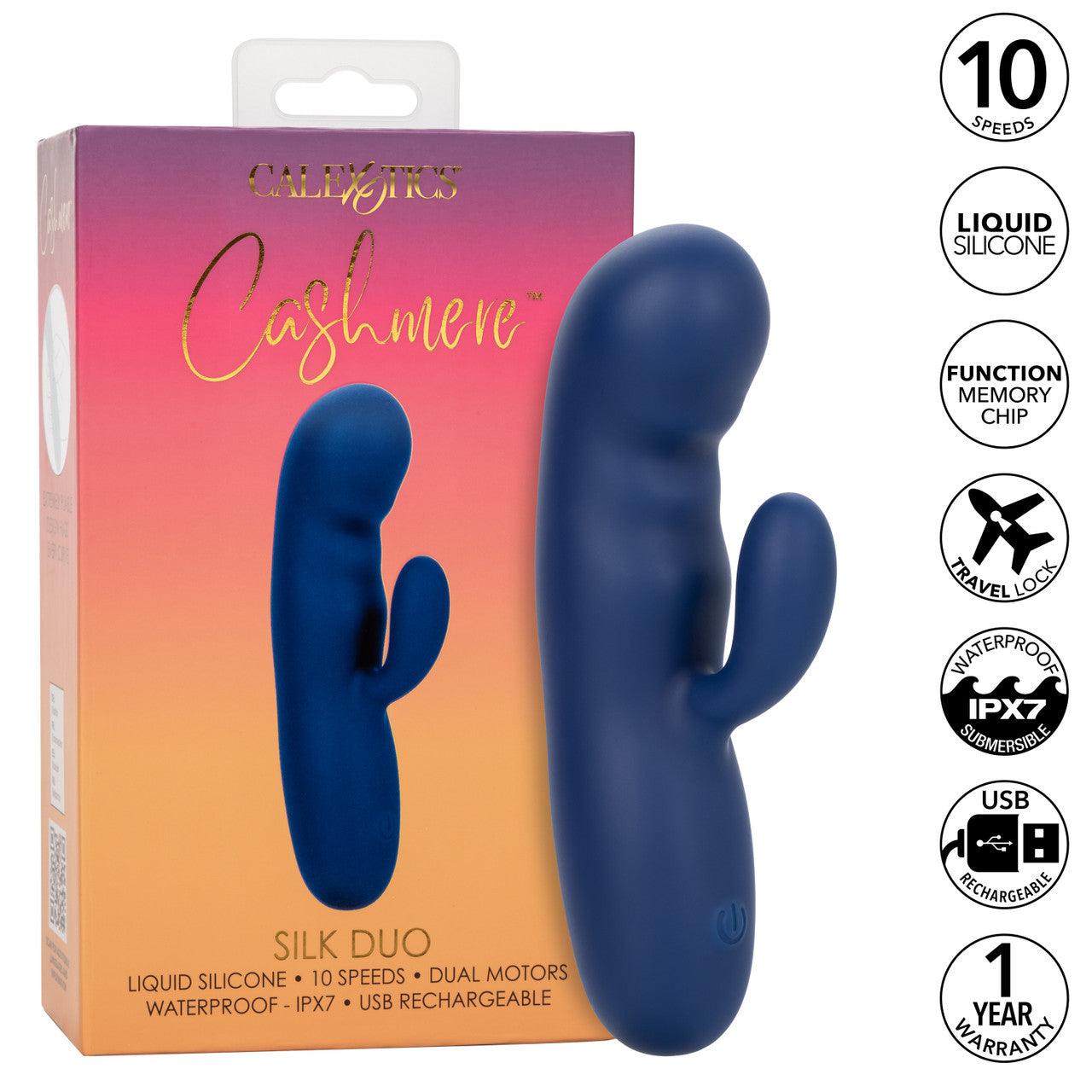 CalExotics Cashmere Silk Duo Rechargeable Silicone Rabbit Vibrator - Buy At Luxury Toy X - Free 3-Day Shipping