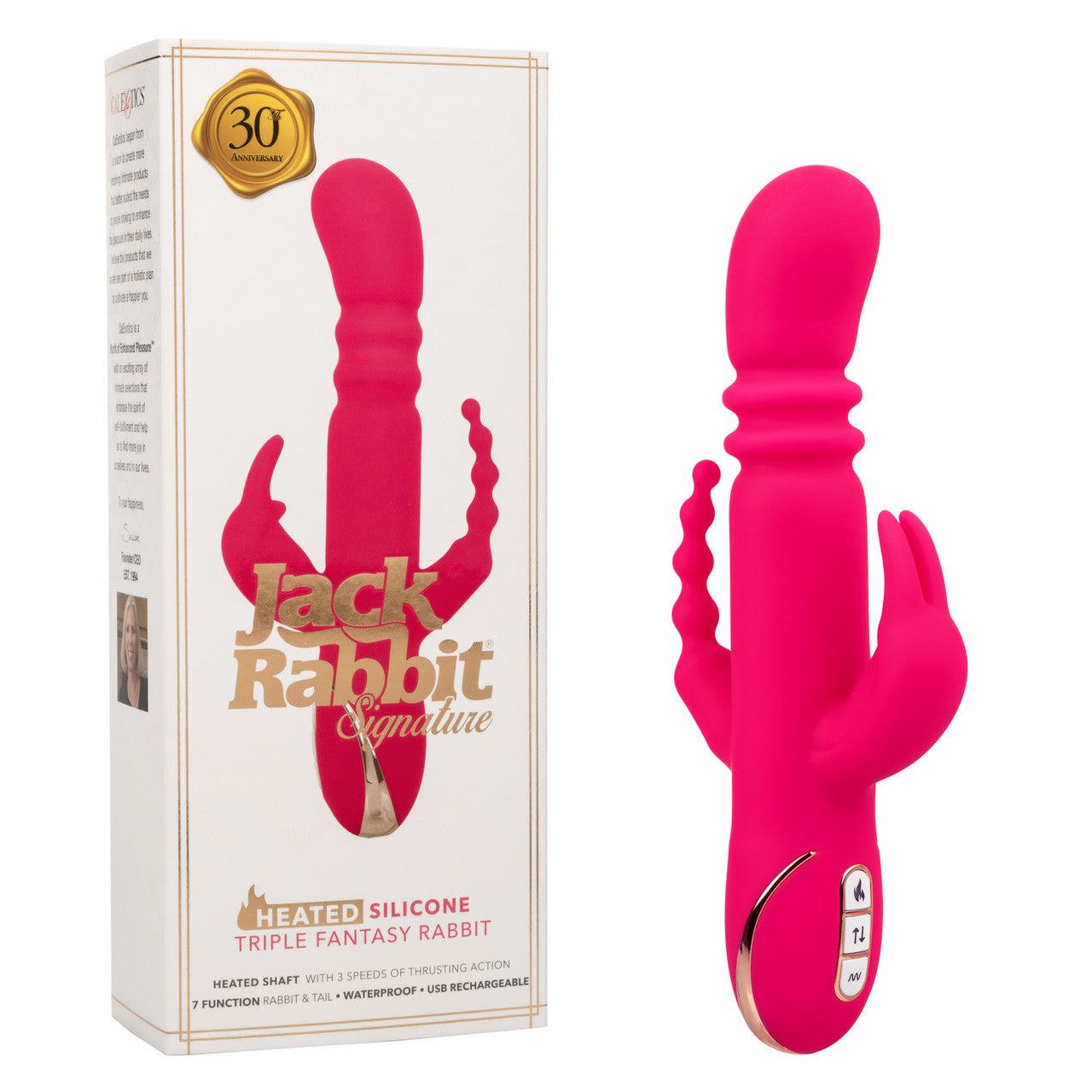CalExotics Jack Rabbit Signature Heated Rechargeable Silicone Triple Fantasy Rabbit Vibrator - Buy At Luxury Toy X - Free 3-Day Shipping