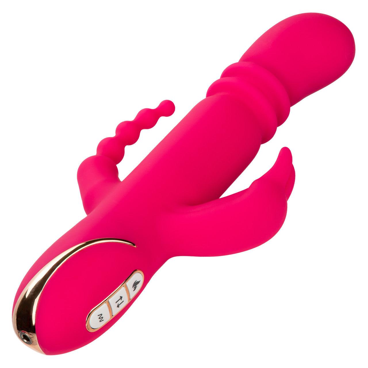 CalExotics Jack Rabbit Signature Heated Rechargeable Silicone Triple Fantasy Rabbit Vibrator - Buy At Luxury Toy X - Free 3-Day Shipping