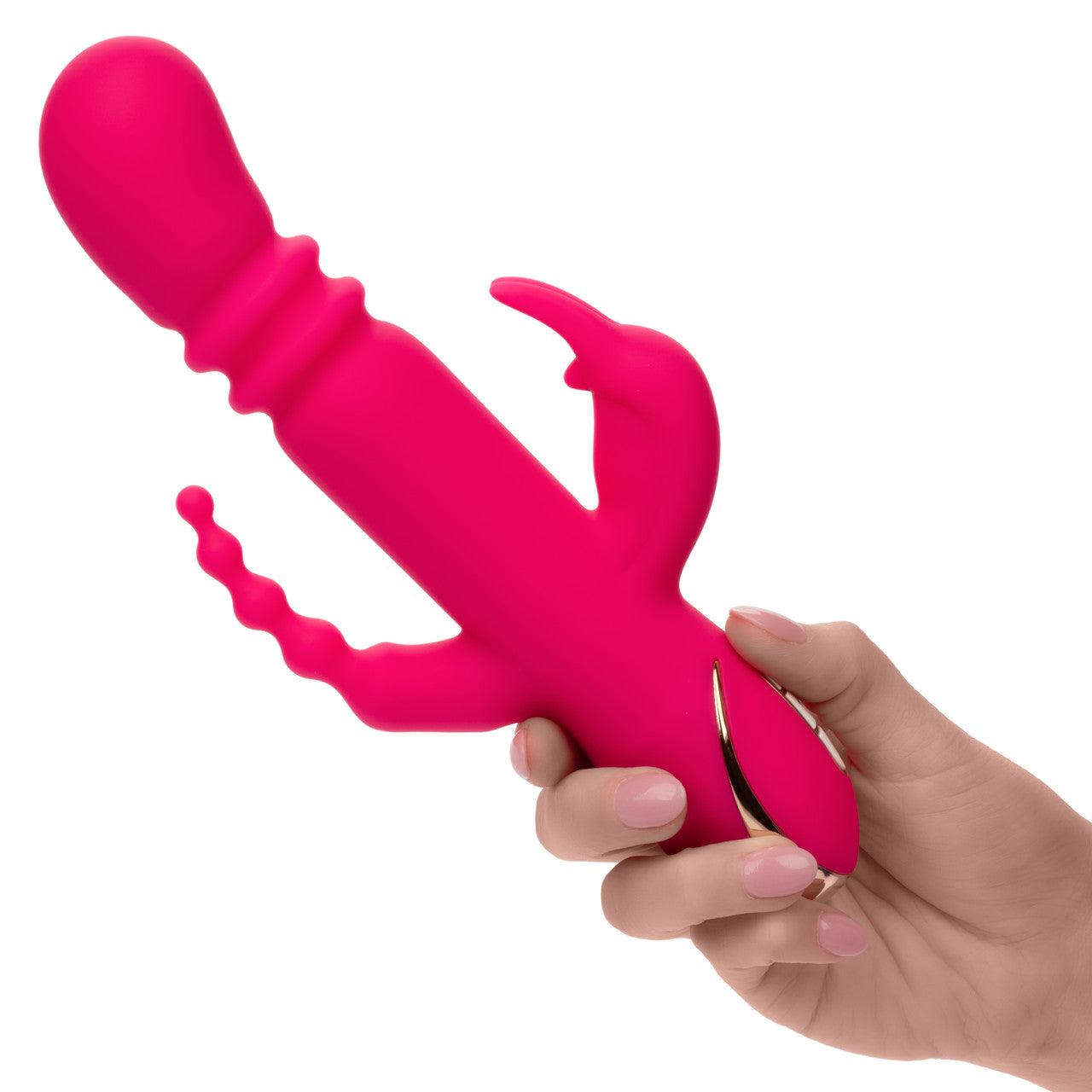 CalExotics Jack Rabbit Signature Heated Rechargeable Silicone Triple Fantasy Rabbit Vibrator - Buy At Luxury Toy X - Free 3-Day Shipping
