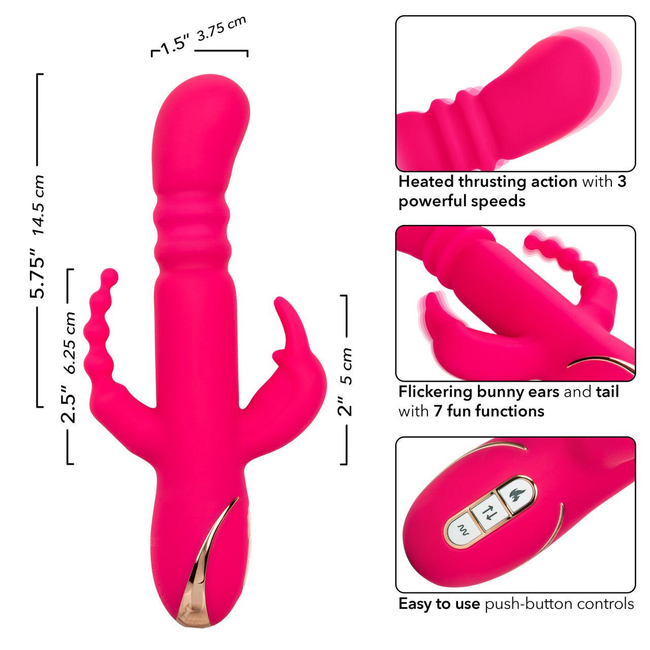 CalExotics Jack Rabbit Signature Heated Rechargeable Silicone Triple Fantasy Rabbit Vibrator - Buy At Luxury Toy X - Free 3-Day Shipping