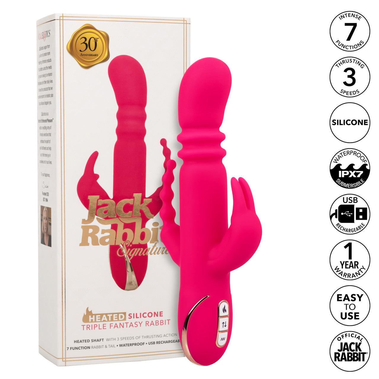 CalExotics Jack Rabbit Signature Heated Rechargeable Silicone Triple Fantasy Rabbit Vibrator - Buy At Luxury Toy X - Free 3-Day Shipping