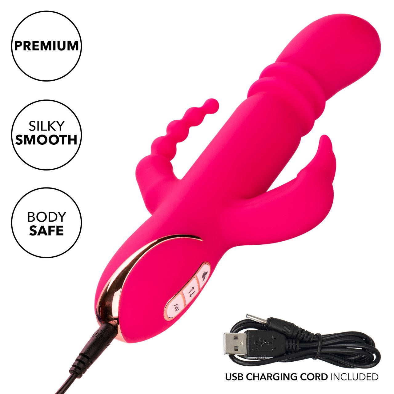 CalExotics Jack Rabbit Signature Heated Rechargeable Silicone Triple Fantasy Rabbit Vibrator - Buy At Luxury Toy X - Free 3-Day Shipping