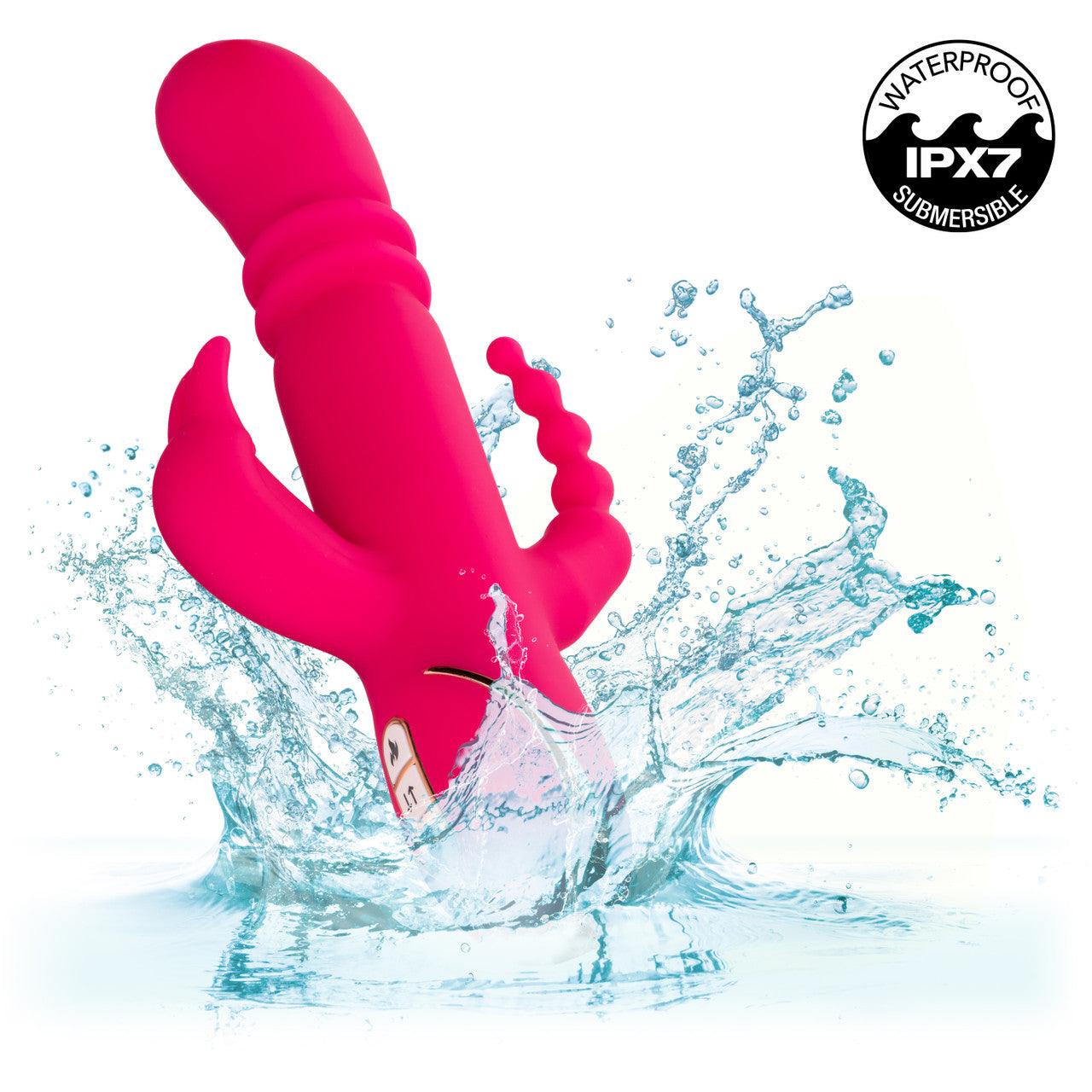 CalExotics Jack Rabbit Signature Heated Rechargeable Silicone Triple Fantasy Rabbit Vibrator - Buy At Luxury Toy X - Free 3-Day Shipping