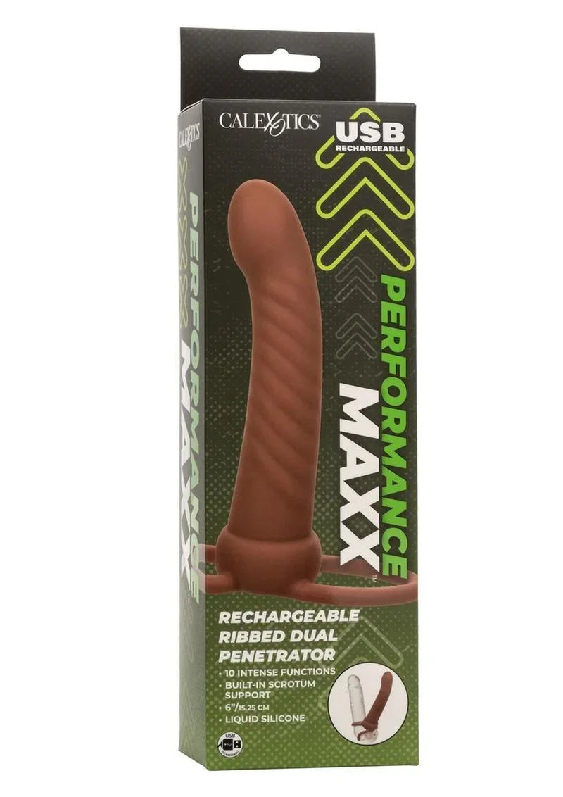 CalExotics Performance Maxx Rechargeable Silicone Ribbed Dual Penetrator Extender - Buy At Luxury Toy X - Free 3-Day Shipping