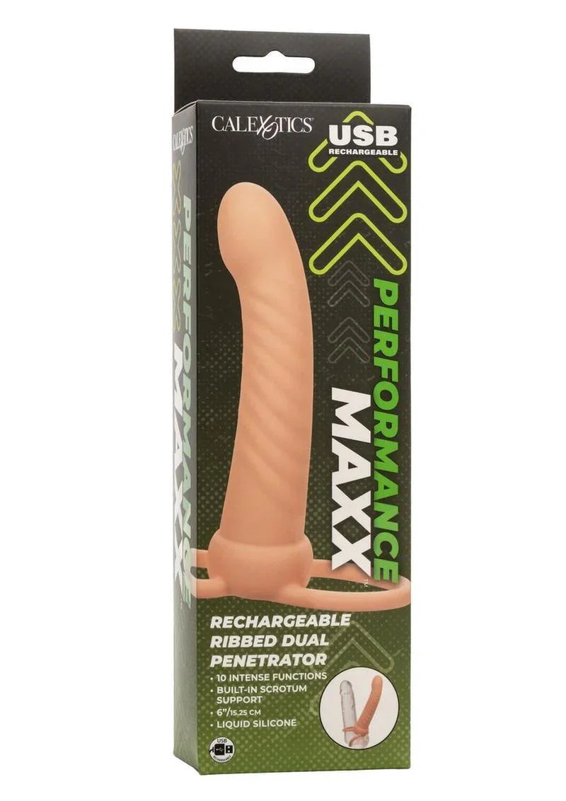 CalExotics Performance Maxx Rechargeable Silicone Ribbed Dual Penetrator Extender - Buy At Luxury Toy X - Free 3-Day Shipping